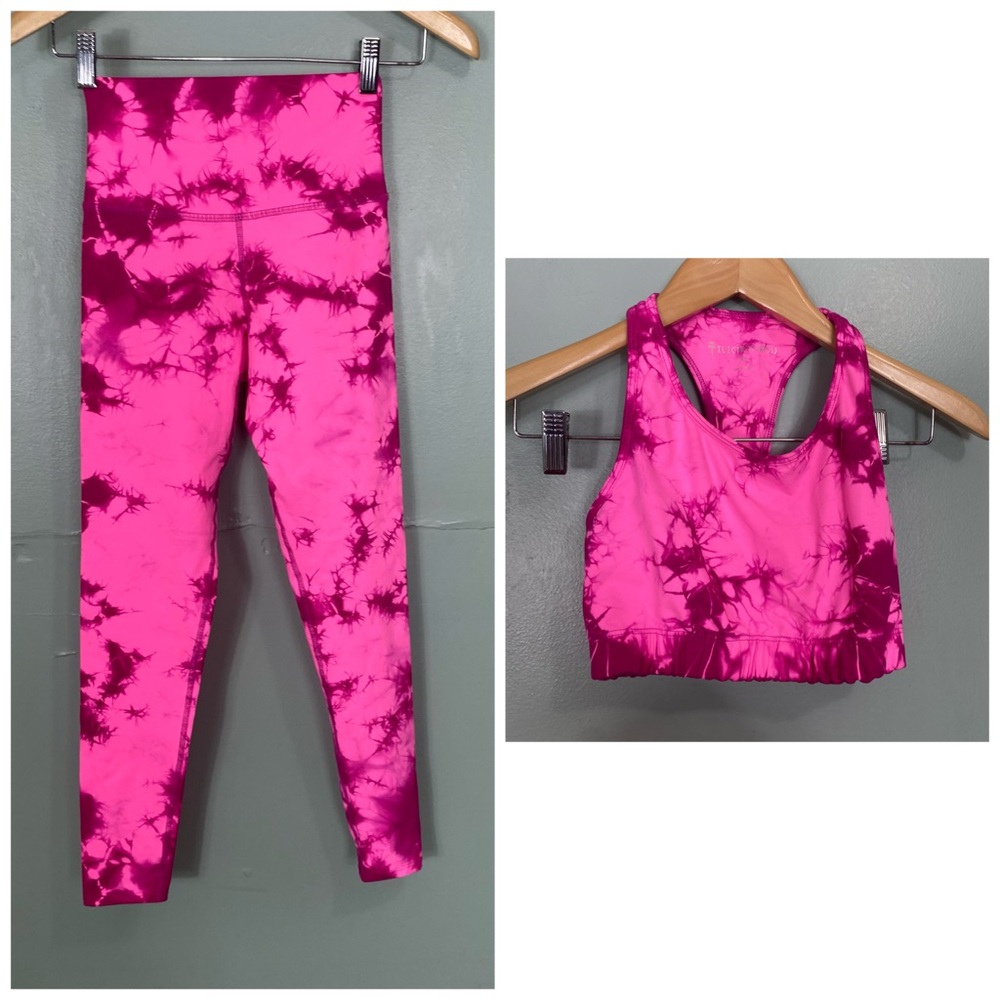 Electric & Rose Pink Tie Dye Set Leggings Sports Bra XS